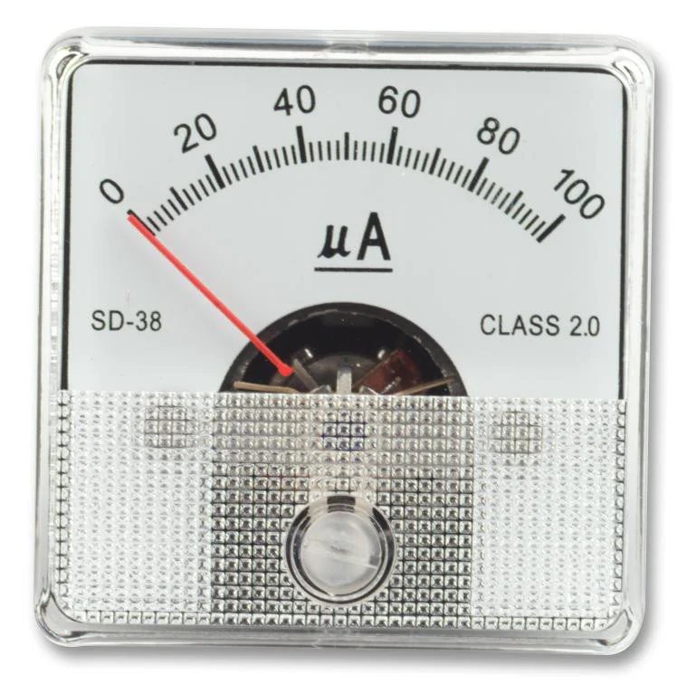 MULTICOMP SD60/0-100UA Analogue Panel Meter, Moving Coil Type, Left Zero Hand, DC Current, 0µA to 100µA