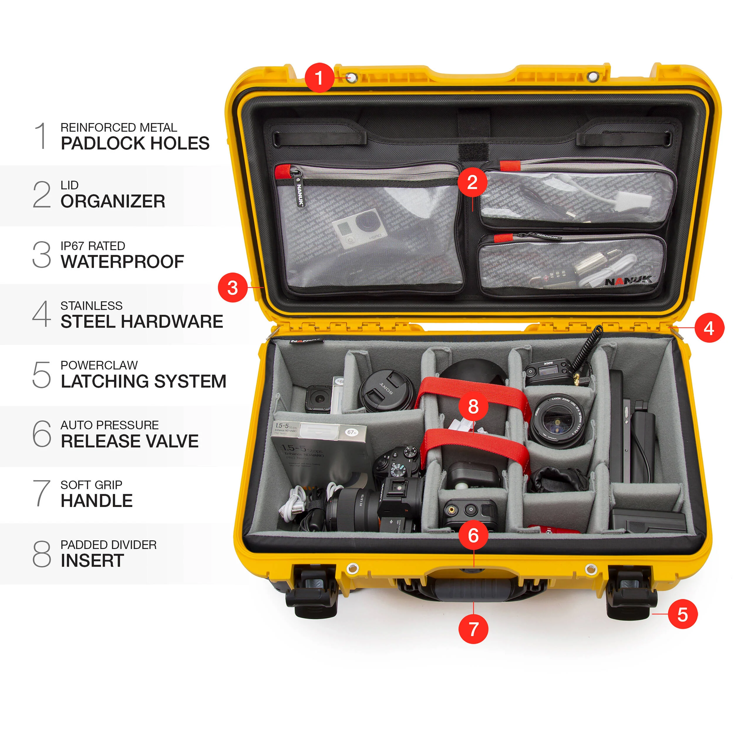 Nanuk 935 Wheeled Waterproof Hard Case Pro Photo/Video Kit with Padded Dividers & Lid Organizer (Yellow, 28.5L) - Image 5