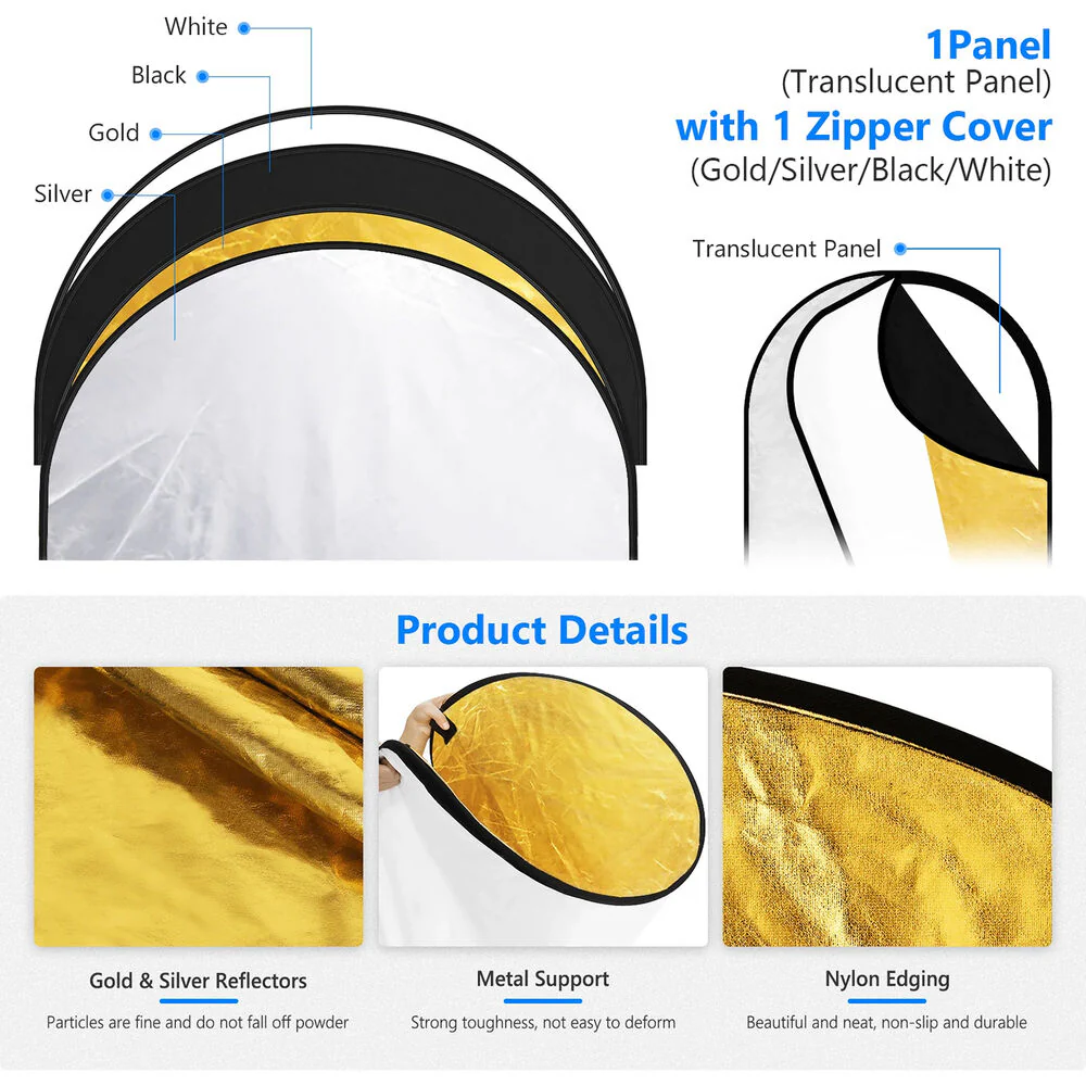 Neewer 5-in-1 Portable Lighting Reflector/Diffuser Kit (2 x 3') - Image 6