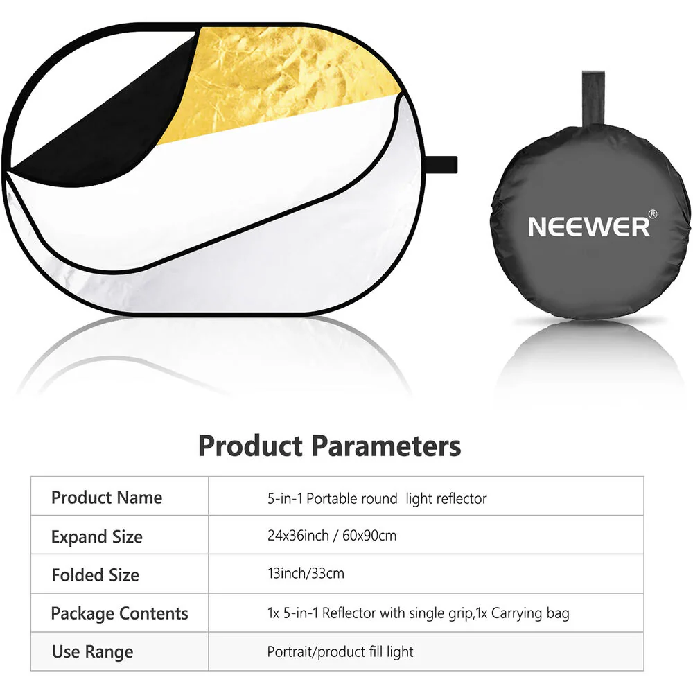 Neewer 5-in-1 Portable Lighting Reflector/Diffuser Kit (2 x 3') - Image 7