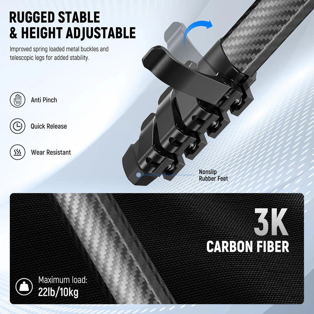 Neewer LT38 Carbon Fiber LITETRIP Travel Tripod with Panoramic Ball Head (61") - Image 4