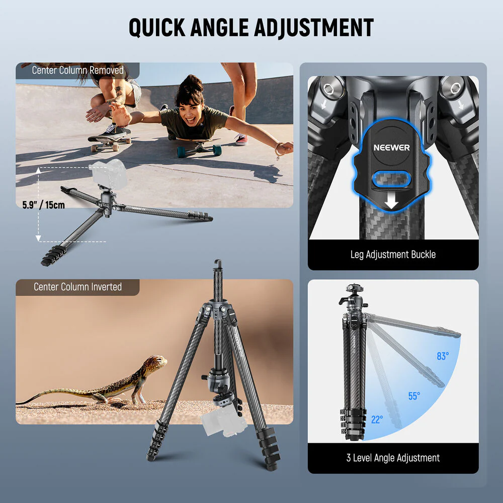 Neewer LT38 Carbon Fiber LITETRIP Travel Tripod with Panoramic Ball Head (61") - Image 5
