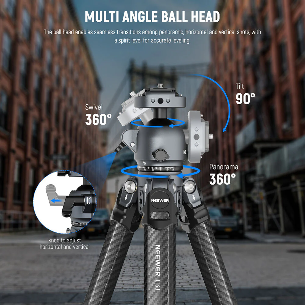 Neewer LT38 Carbon Fiber LITETRIP Travel Tripod with Panoramic Ball Head (61") - Image 7
