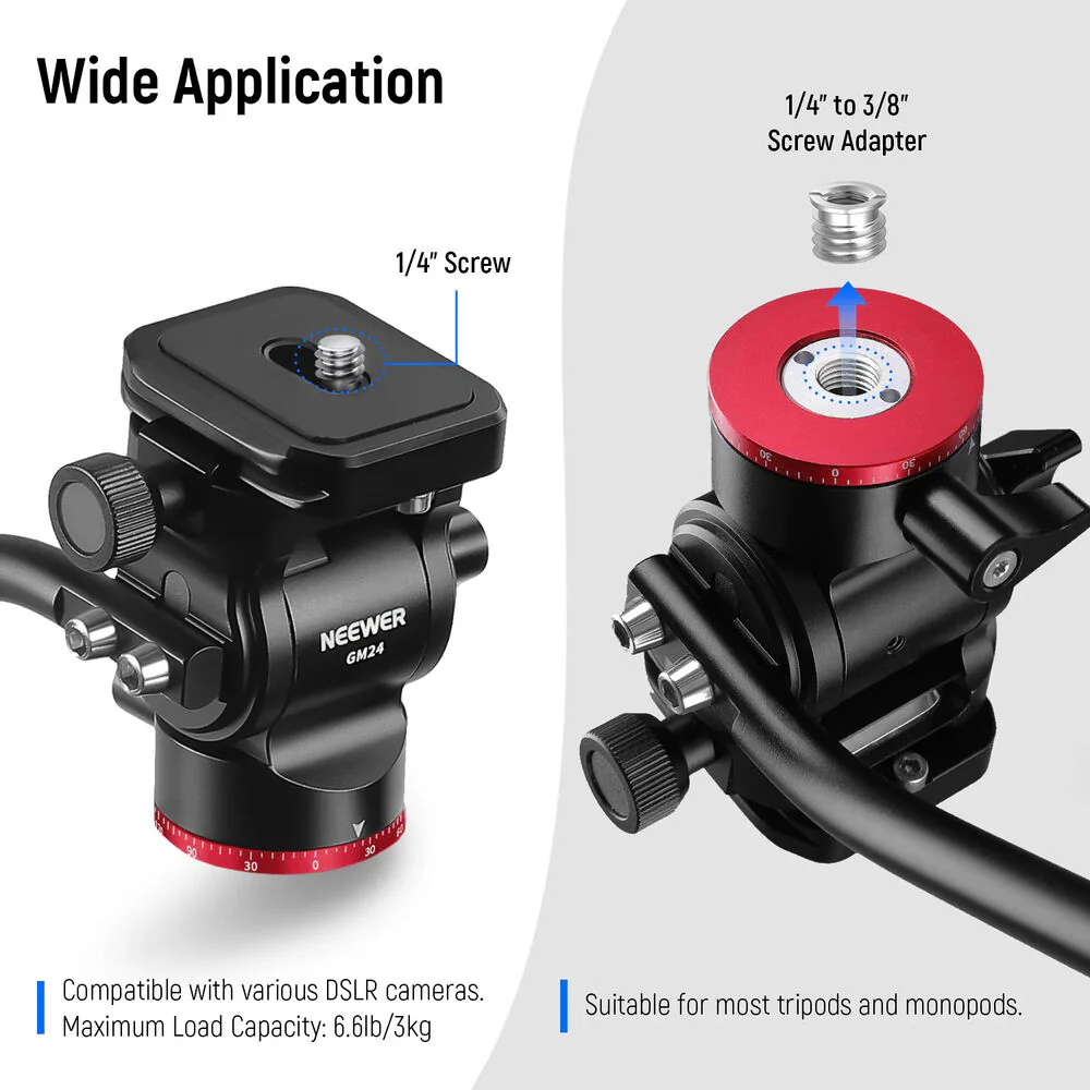 Neewer Upgraded GM24 Metal Fluid Tripod Head (Black/Red) - Image 3