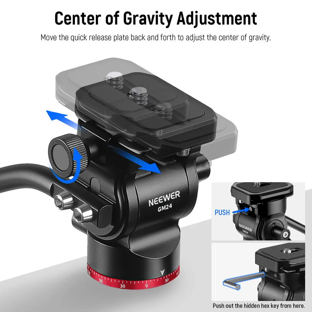 Neewer Upgraded GM24 Metal Fluid Tripod Head (Black/Red) - Image 4