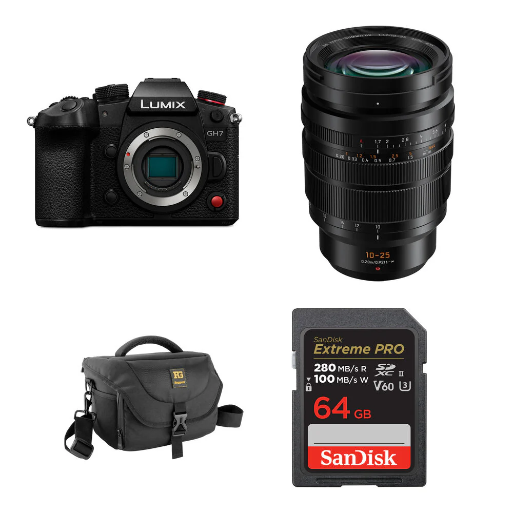 Panasonic Lumix GH7 Mirrorless Camera with 10-25mm f/1.7 Lens and Basic Bundle (Black)