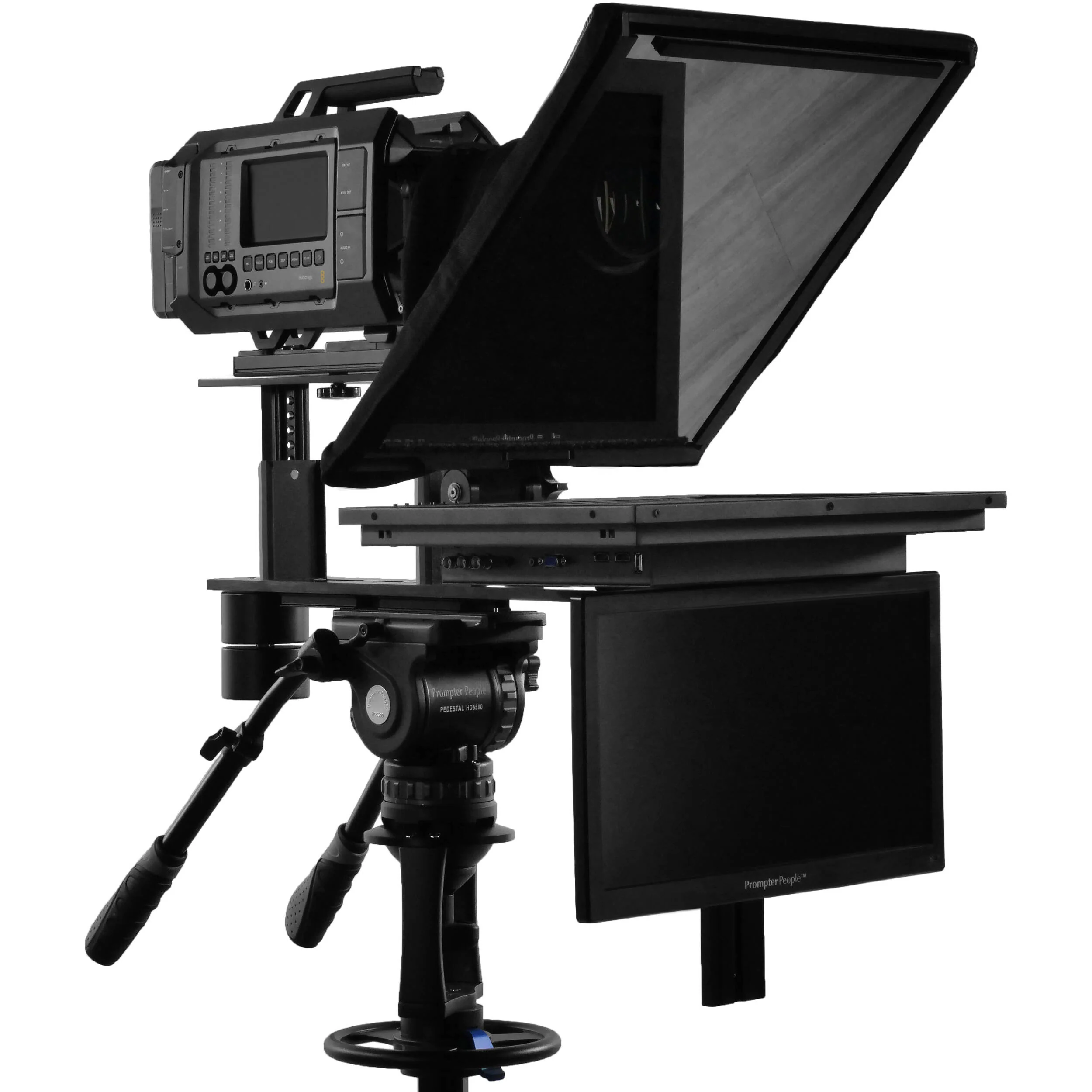 Prompter People Q-Gear Qpro 17" 400 NIT HDMI 3G-SDI Teleprompter and 15.6" 3G-SDI HDMI RGB IPS Talent Monitor