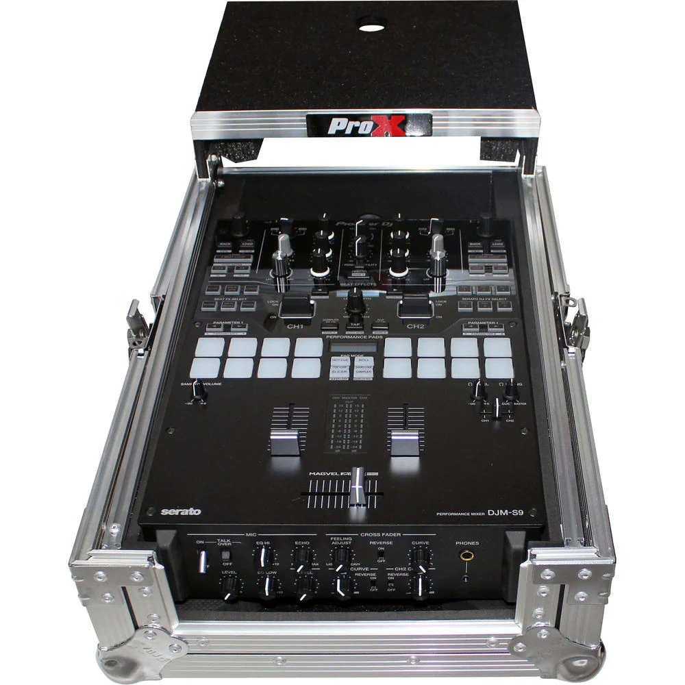 ProX XS-DJMS9LT Flight Case with Sliding Laptop Shelf for Pioneer DJM-S9 Mixer (Silver on Black) - Image 6