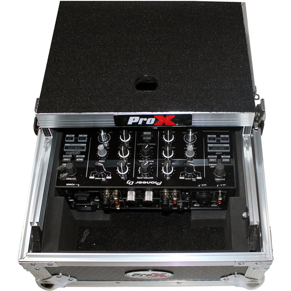 ProX XS-DJMS9LT Flight Case with Sliding Laptop Shelf for Pioneer DJM-S9 Mixer (Silver on Black) - Image 7