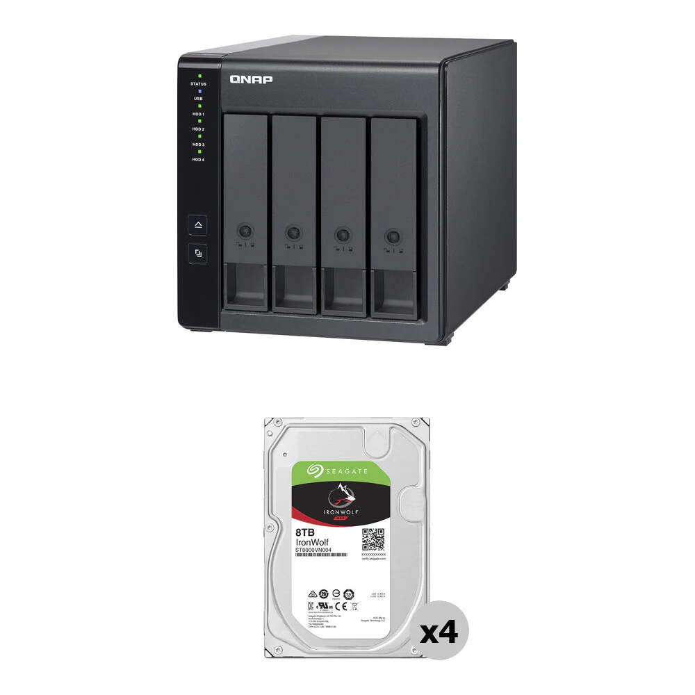 QNAP 32TB TR-004 4-Bay USB 3.2 Gen 1 RAID Expansion Enclosure Kit with Seagate IronWolf HDDs (4 x 8TB)