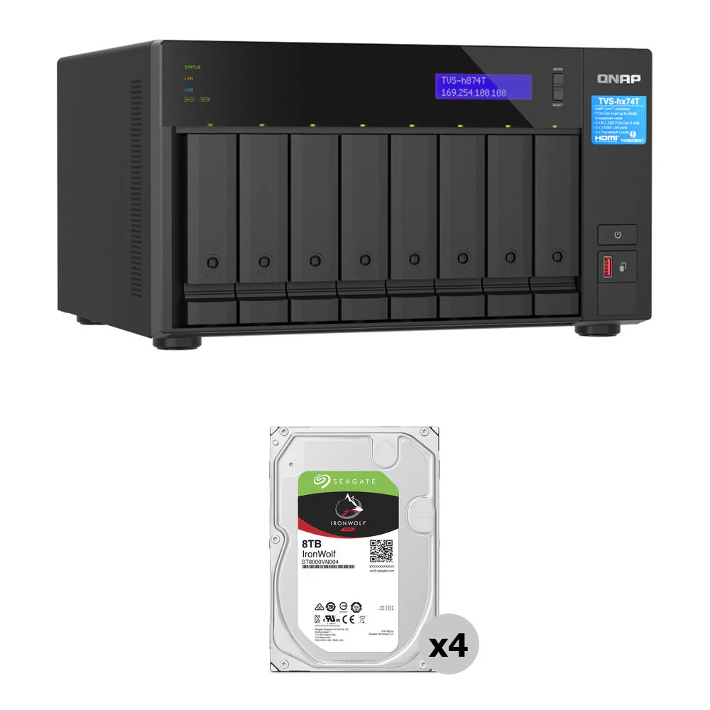 QNAP 32TB TVS-h874T 8-Bay NAS Enclosure Kit (4 x 8TB)