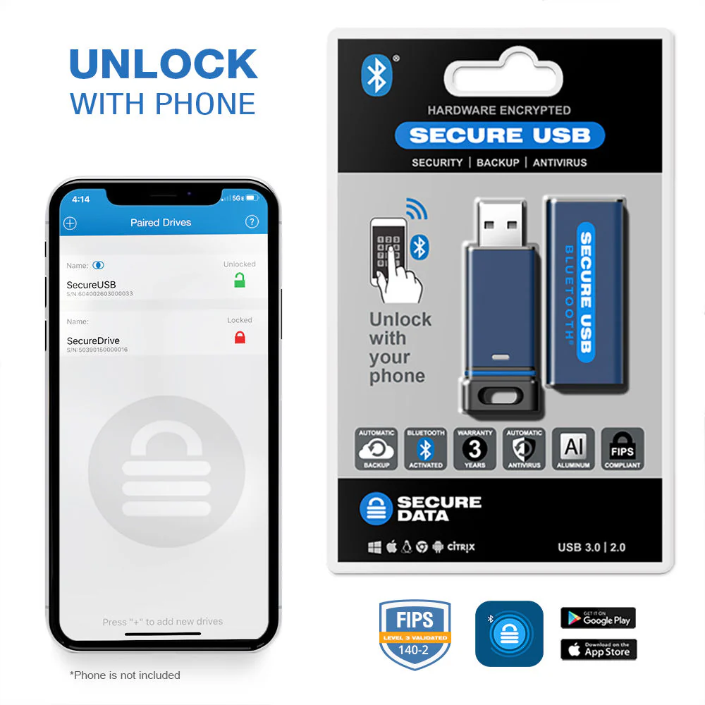 SecureData SecureUSB BT 32GB Hardware Encrypted Flash Drive - Image 4