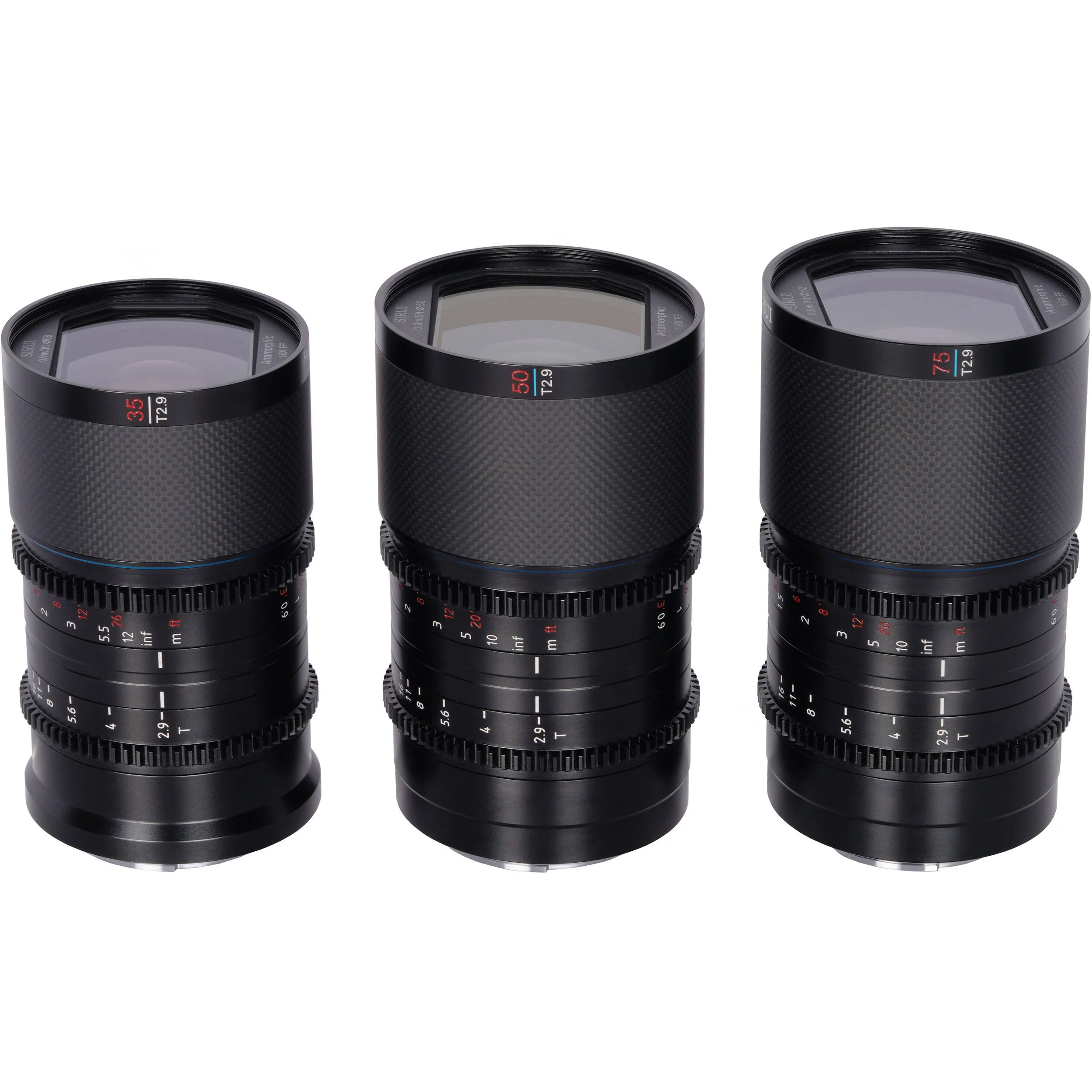 Sirui Saturn T2.9 1.6x Carbon Fiber Full-Frame Anamorphic 3-Lens Set (DJI DL, Blue Flare) - Image 3
