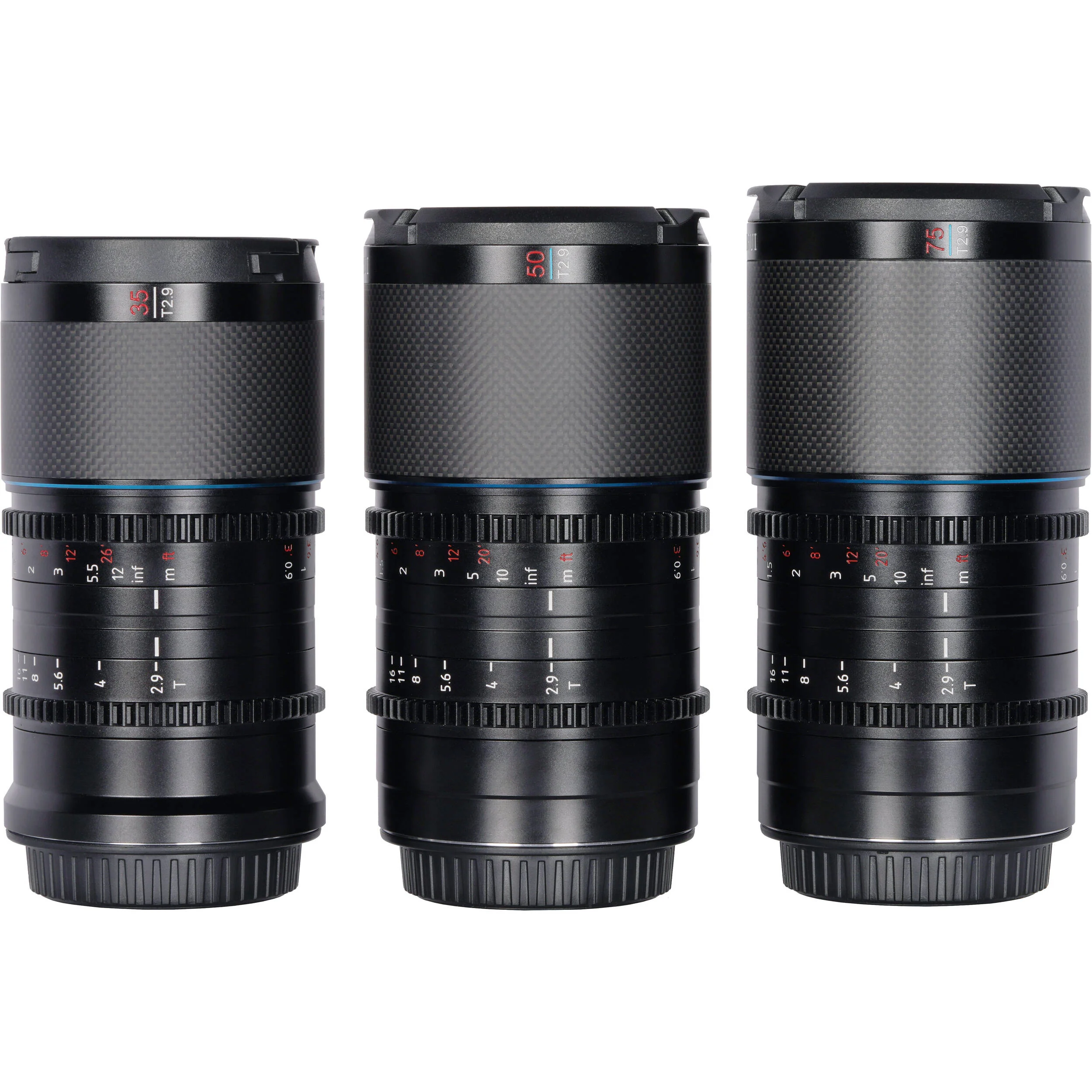 Sirui Saturn T2.9 1.6x Carbon Fiber Full-Frame Anamorphic 3-Lens Set (FUJINON X, Blue Flare)