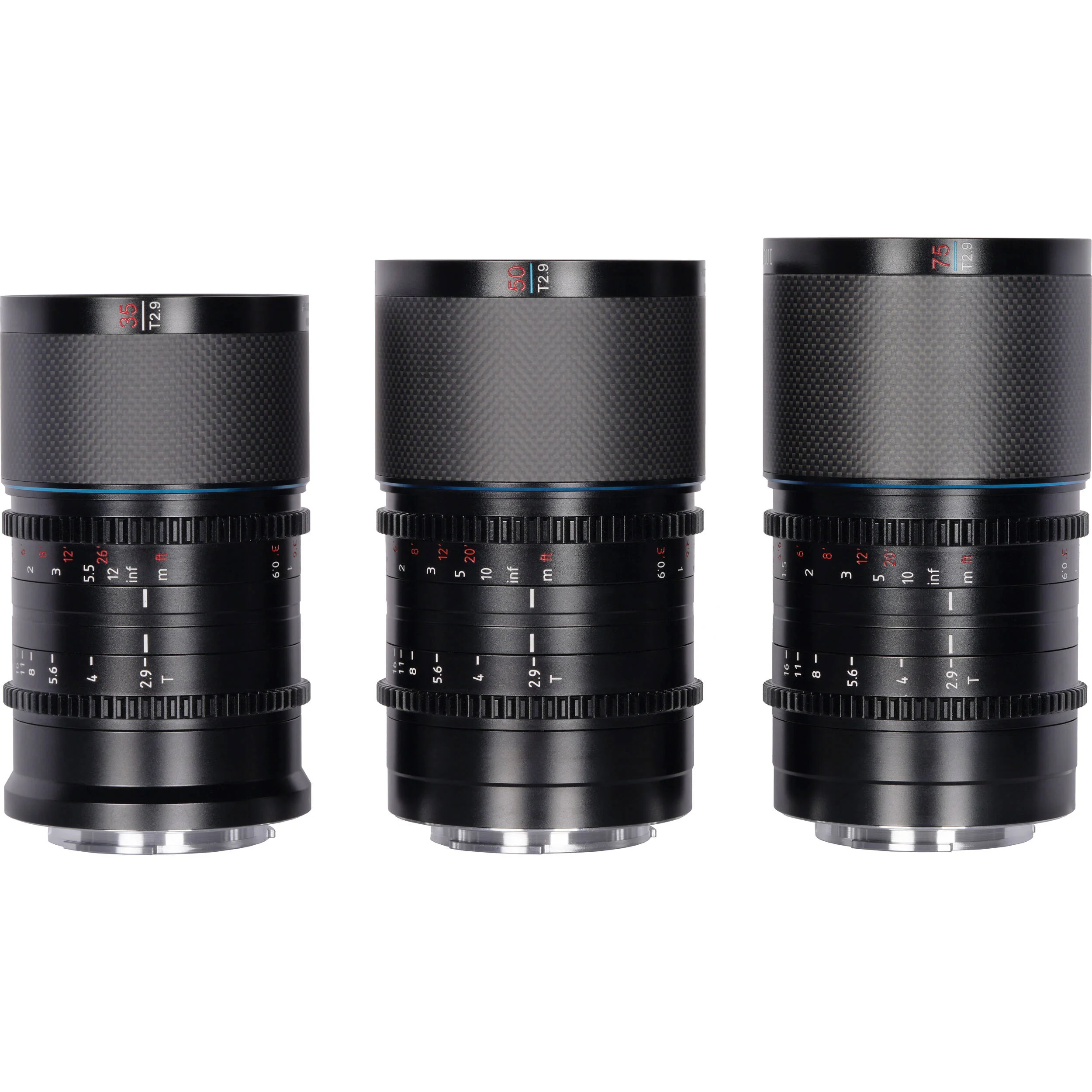Sirui Saturn T2.9 1.6x Carbon Fiber Full-Frame Anamorphic 3-Lens Set (FUJINON X, Blue Flare) - Image 2