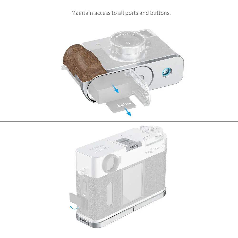 SmallRig L-Shaped Mount Plate with Wooden Handle for FUJIFILM X half (Silver) - Image 3