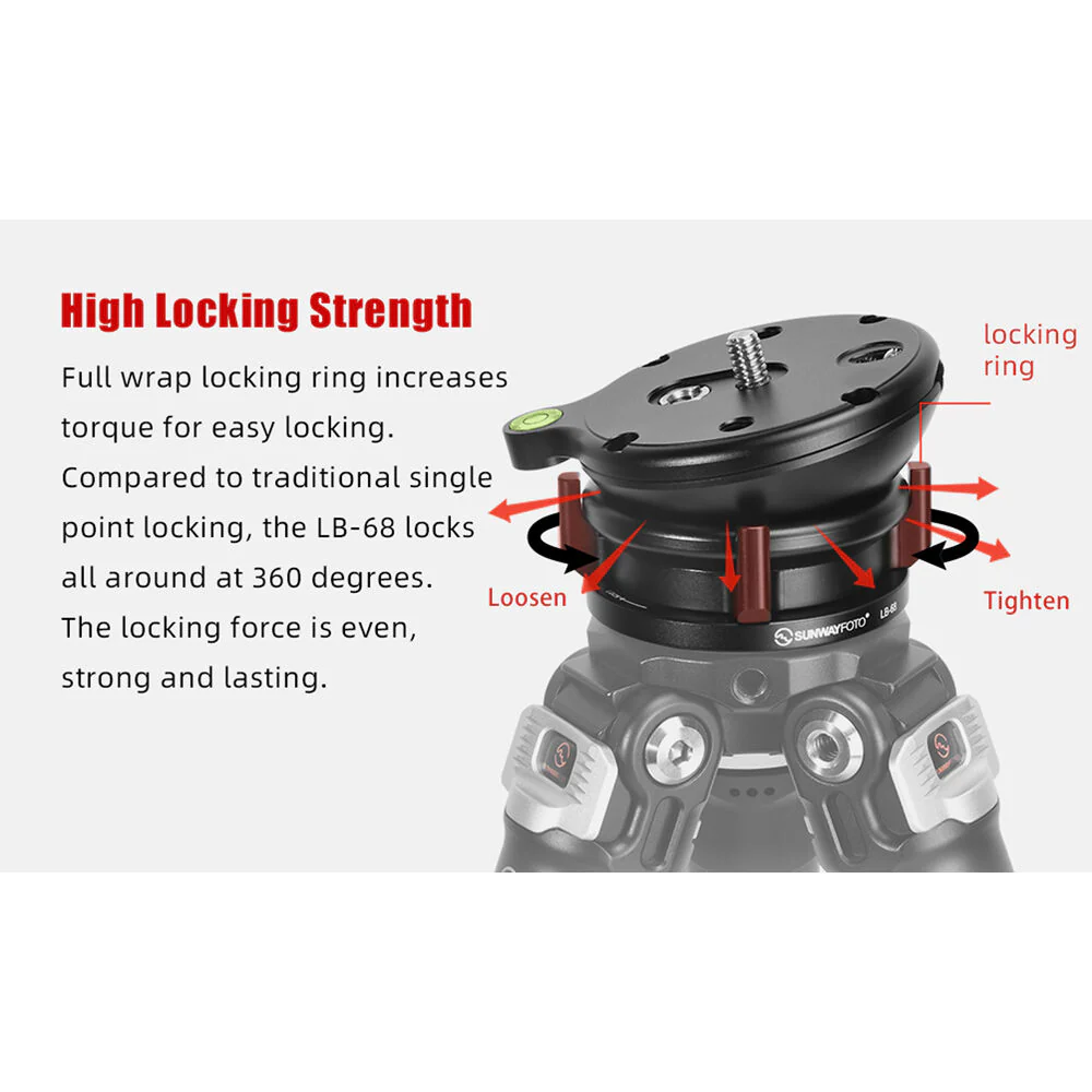 Sunwayfoto LB-68 Leveling Base&nbsp;with External Bubble Level (Black) - Image 3