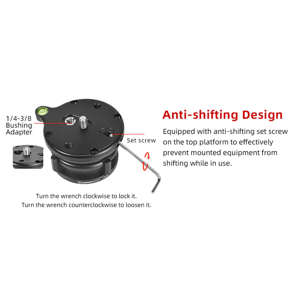 Sunwayfoto LB-68 Leveling Base&nbsp;with External Bubble Level (Black) - Image 5