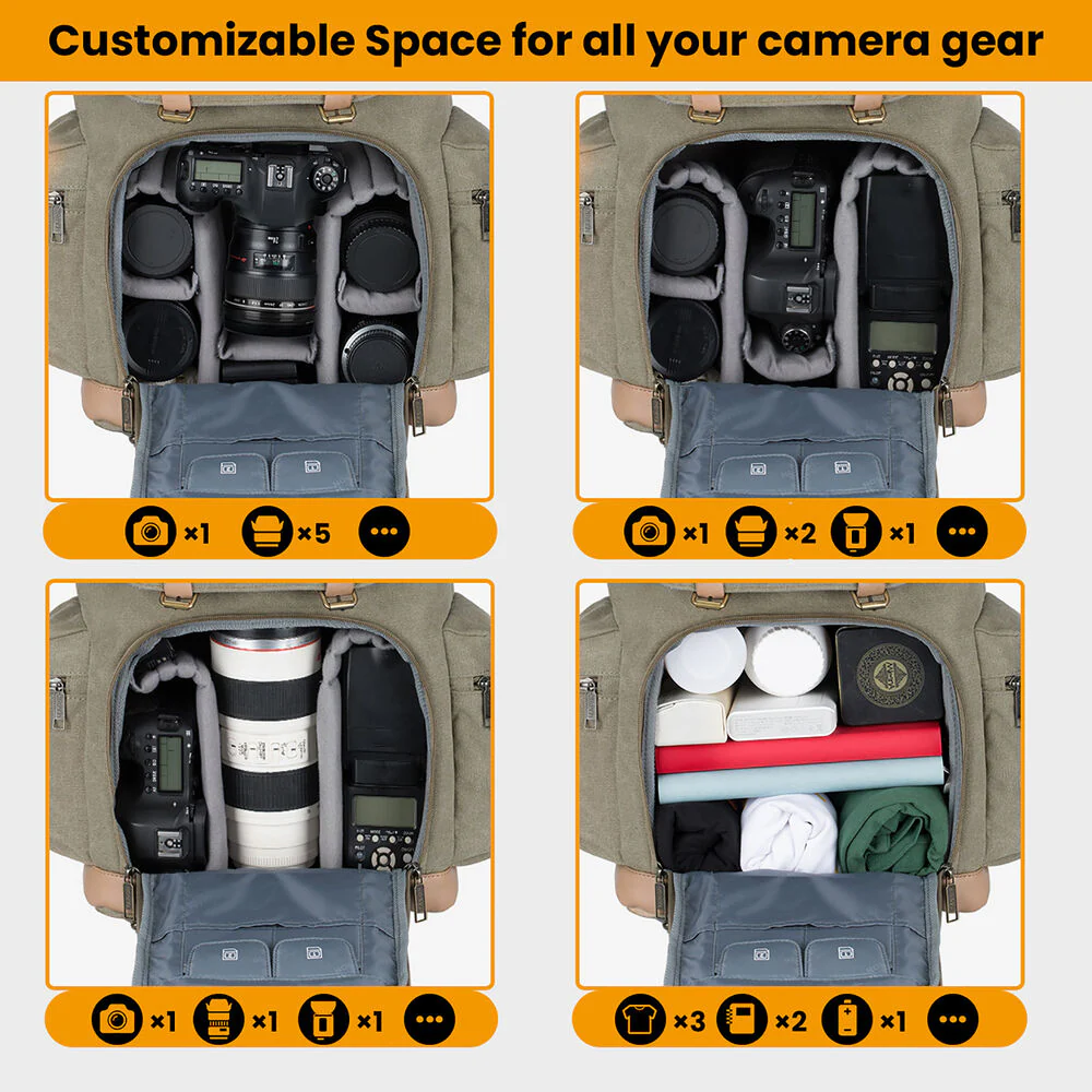TARION M02 Canvas Camera Backpack (Green, 14.5L) - Image 3