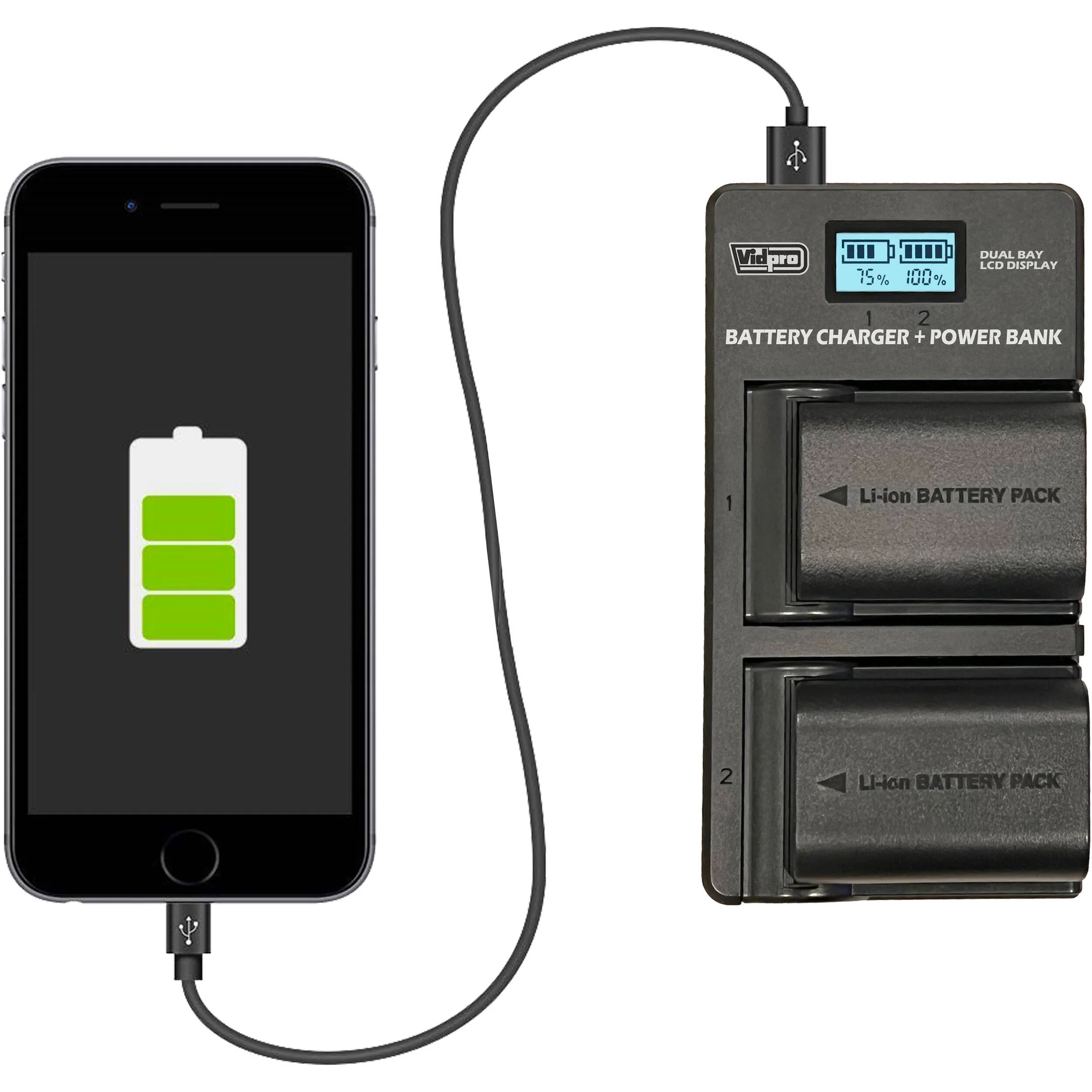 Vidpro VDL-14 Dual Bay LCD Charger with Power Bank for Nikon EN-EL1 and Minolta NP-800 - Image 5